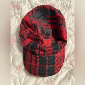HURLEY Red and Black BUFFALO Plaid WOOL Newsboy Hat